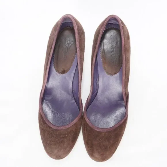Boden Suede Brown Round Toe Heels, Size 38/8 - Picture 3 of 8